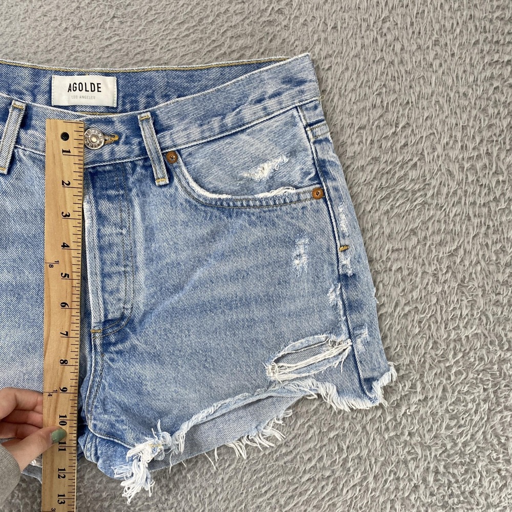 AGOLDE Parker Denim Shorts Womens 27 Blue High Rise Button Fly Cutoff Distressed - Picture 7 of 14